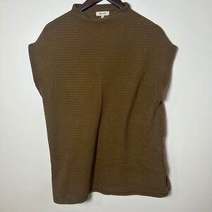 Madewell Mock Neck Ribbed Textured Sleeveless Top Olive Green Women's XS
